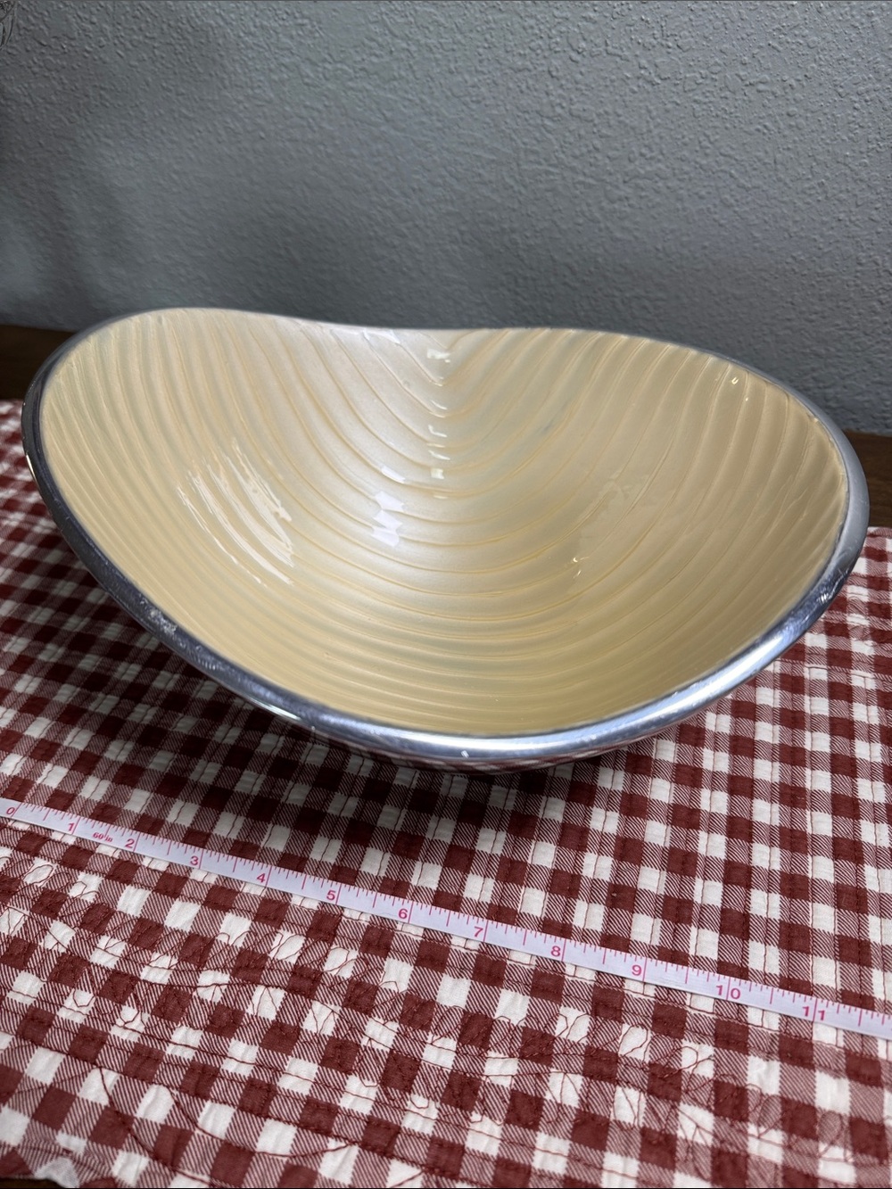 Nambe Cream Ceramic Bowl with Silver Rim